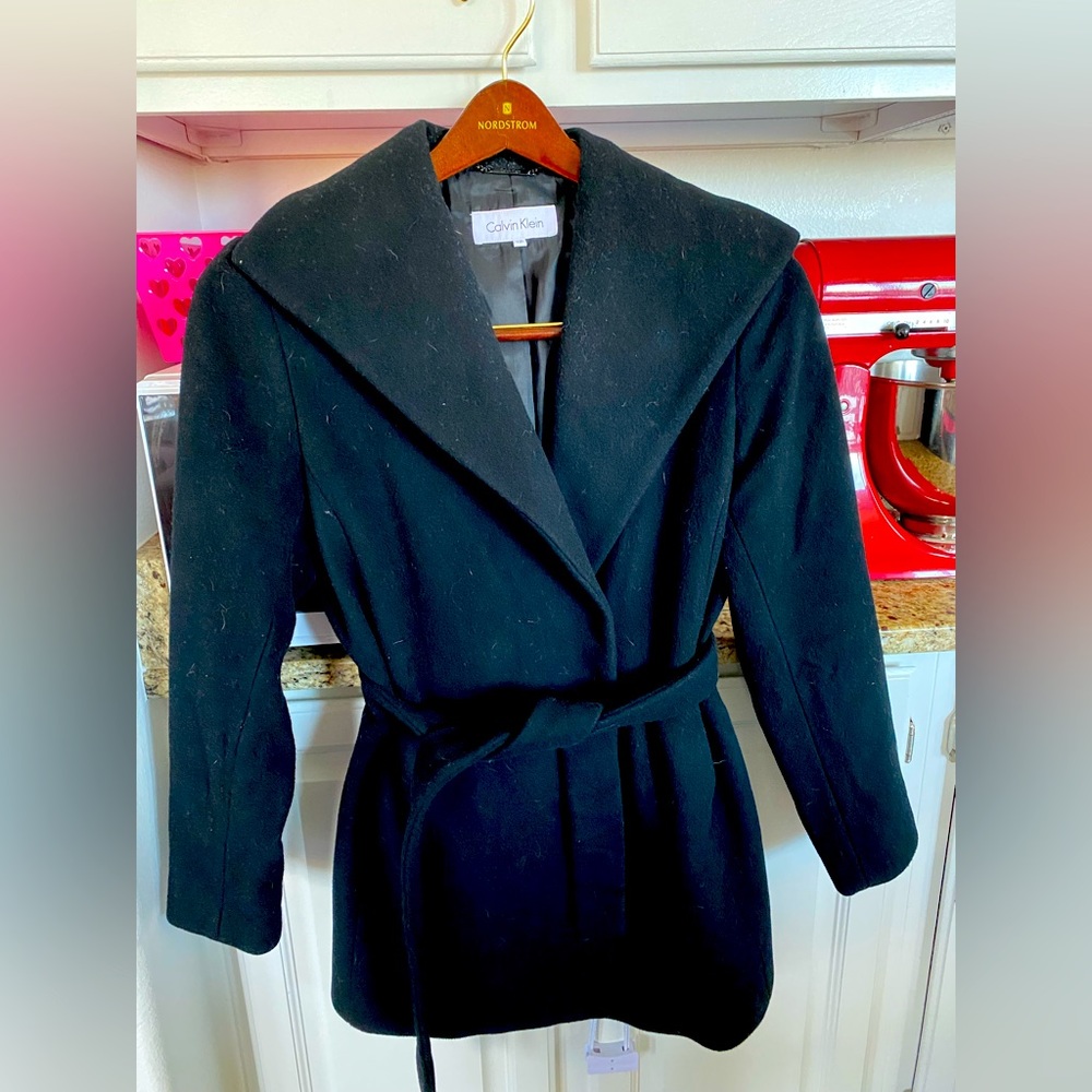 Calvin Klein wool tie coat